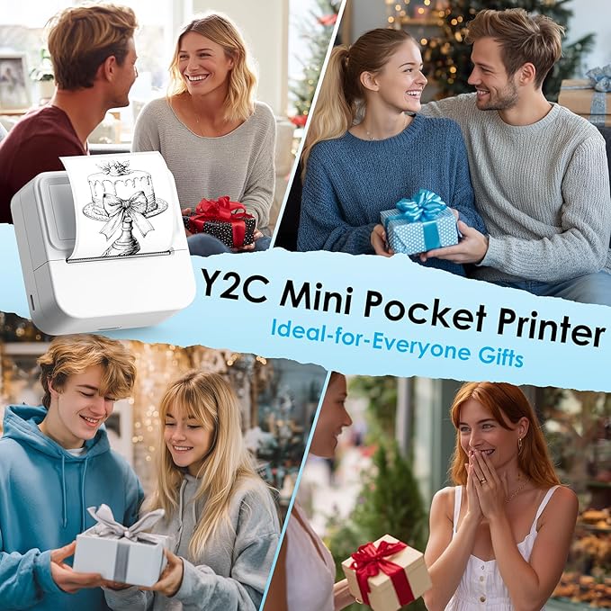 Bluetooth Sticker Printer with 1 Roll of Sticker Paper, Y2C Mini Sticker Maker Machine, Pocket Thermal Label Maker Machine with Tape for DIY, Notes, Label – Ideal Gift for Kids&Student, White