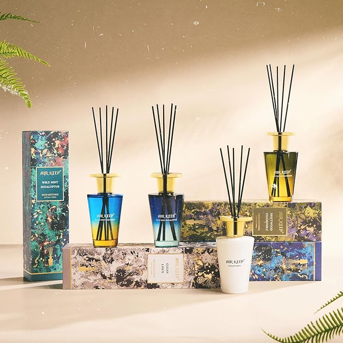 Airkeep Reed Diffuser Set 5.07 fl oz, Driftwood Chamomile Scent Diffuser with Sticks, Home Fragrance Oil for Bedroom, Bathroom, Office Decor