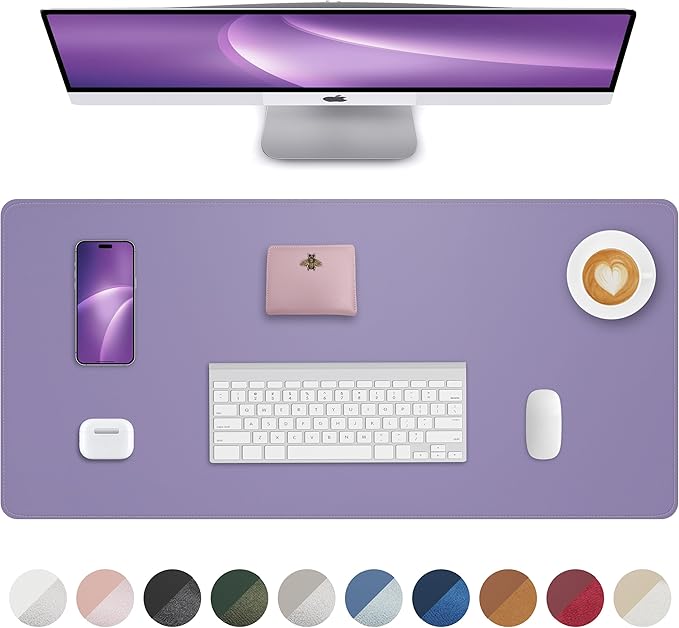 Leather Desk Pad Protector, Mouse Pad, Non-Slip PU Leather Desk Blotter, Large Waterproof Keyboard Mat for Office/Home/Decor (Purple, 31.5" x 15.7")