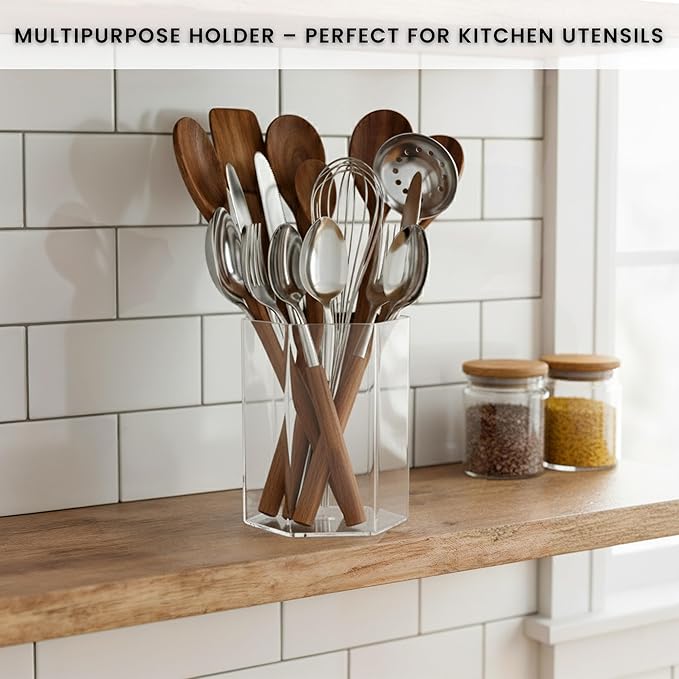 Acrylic Pen Holder for Desk | Hexagonal Cute Pen Holder | Multipurpose Clear Acrylic Makeup Organizers, Clear Toothbrush Holder Cups & Pencil Cups for Classroom, Office Desk Accessories