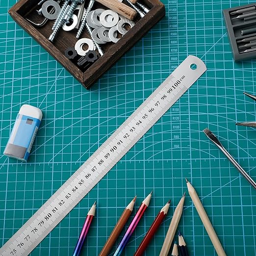 Lothee 6 Pieces Bulk Metal Yard Stick Large Stainless Steel Ruler Rule Measure Straight Edge 1 Metre Meter 40 Inch / 100 cm School Classroom Measuring Tool for Student Teacher Woodworking