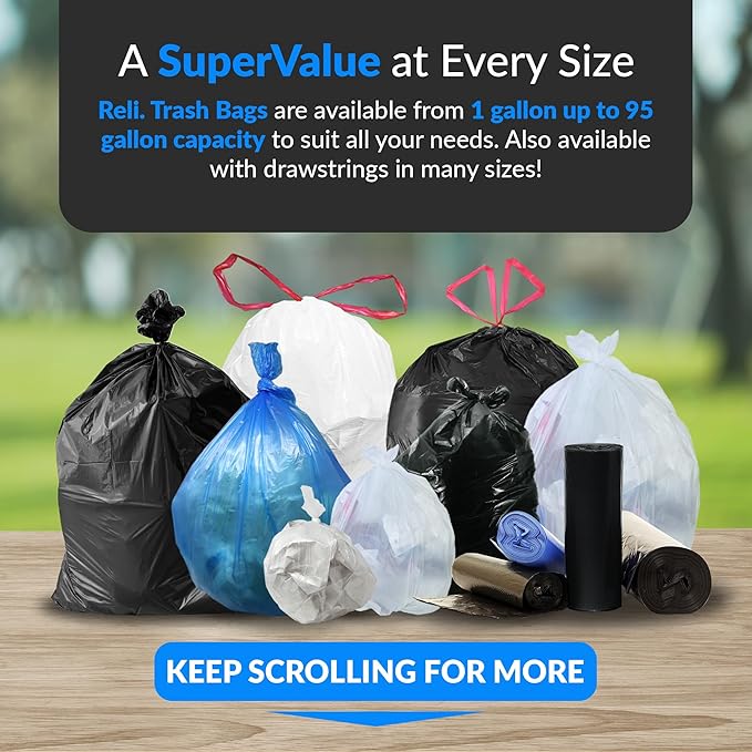 Reli. 95 Gallon Trash Bags Heavy Duty | 68 Trash Bags | Super Sizeable, Black, Garbage for Serious Cleanup