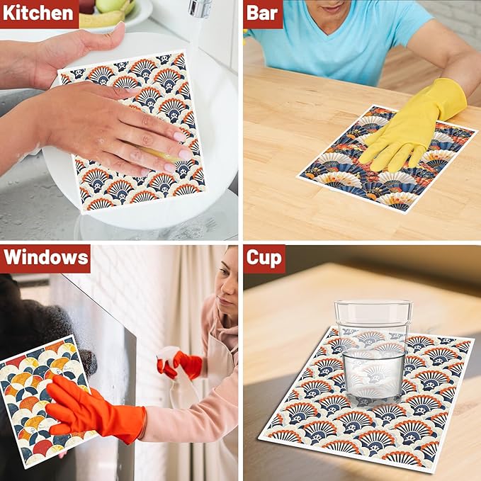Swedish Dishcloths for Kitchen, 6PCS Japanese Style Reusable Swedish Dish Cloth Towels Set, Absorbent Quick Drying Dishcloth for Home Cleaning(7.8 X 7 Inches)