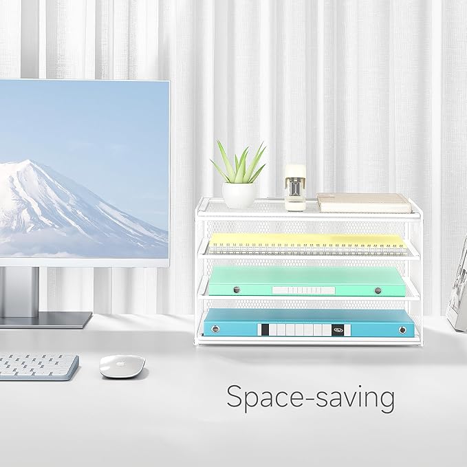 Lavatino 3-Tier Letter Tray Desk Paper Organizer – White Mesh Metal File Tray Organizer for Desk, Office Supplies & Home Organization | Fits A4/Letter Paper, Mail, Magazines and Office Accessories
