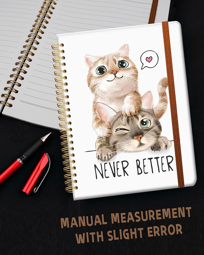 Ruled Spiral Writing Notebook,A5 Hardcover Lined College Journal for Women Lady Girl,Strong Twin-Wire Binding with Premium Paper,8.4" X 6",Perfect for School,Office,Home Gifts(cute cats)