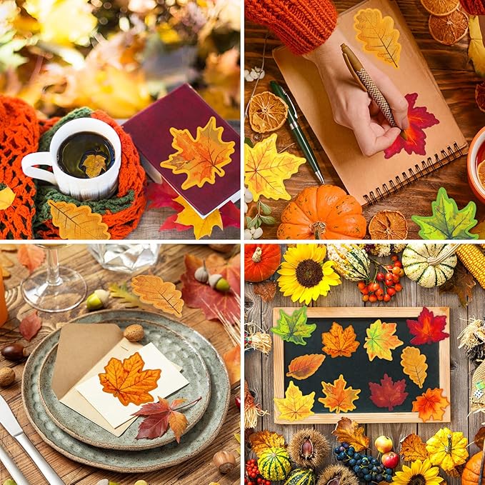 30 Pack 1200 Sheets Fall Maple Leaves Sticky Notes Colorful Autumn Leaves Self-Adhesive Notepads Thanksgiving Memo Pad Message Reminder for Office Home School Supplies