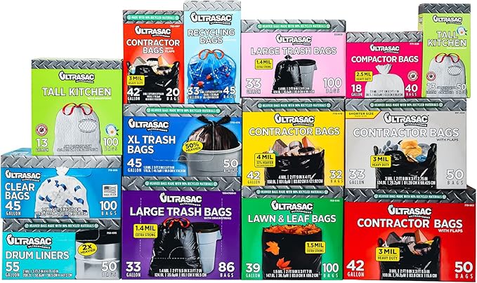 Ultrasac Trash Compactor Bags - (40 Pack with Ties) 18 Gallon for 15 inch Compactors - 25" x 35" Heavy Duty 2.5 MIL Garbage Disposal Bags Compatible with Kitchenaid Kenmore Whirlpool GE Gladiator