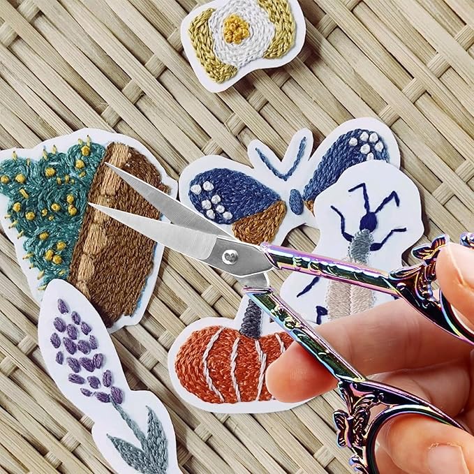 BIHRTC Small Threading Scissors 4.5 Inch Vintage Sharp Detail Shears with Artificial Leather Cover Stainless Steel Tip Dressmaker Shears DIY Tools for Embroidery Crochet Craft Needlework