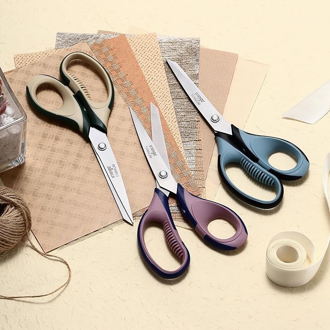 LIVINGO 3 Pack Office Scissors All Purpose – Titanium Coated Blades, Ergonomic Colorful Handles, Sharp Heavy Duty Shears for Home, Office, and Craft Use