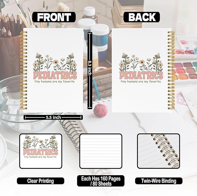 Pediatric Nurse Spiral Notebook, Nurse Appreciation Gifts Journaling Notebooks for Women Dector, Pediatric Nursing Hardcover Journals for Office 160 Pages 5.5 x 8.3 Inch, Gifts for Nurses Female