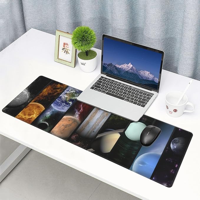 Cosmic Planets Large Mouse Pad, Gaming Desk Mat, XL Keyboard Desk Pad Mat for Desktop, 31.5"x11.8" Non-Slip Base Big Mousepad with Stitched Edges