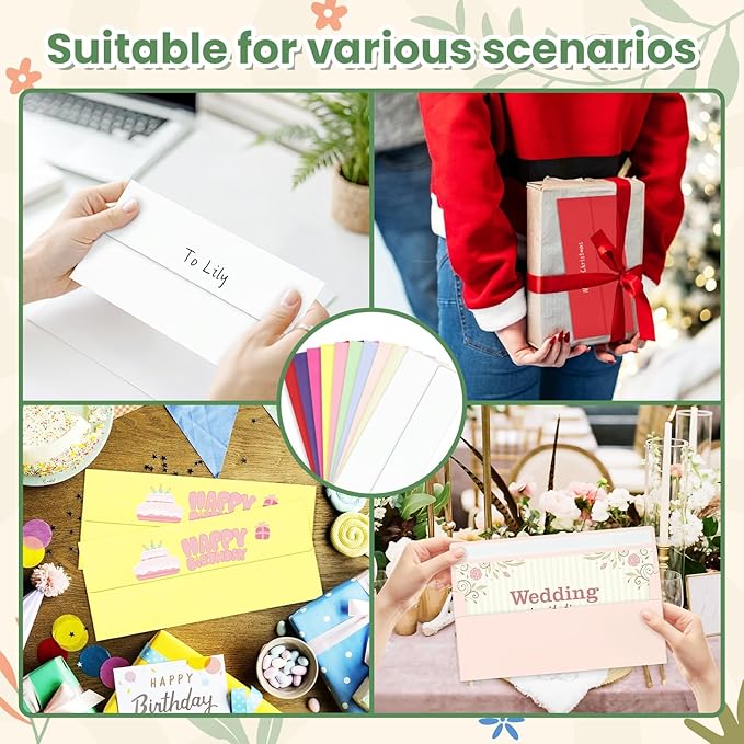 Colorful #10 Business Envelopes Self Seal 200 Pack, Colored Envelopes Letter Size, Standard Mailing Envelope for Office, Checks, Letters, Invoices, Statements, Wedding, 4-1/8 x 9-1/2 inch