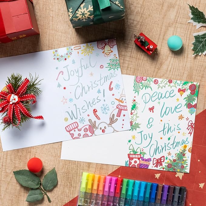 Ohuhu Outline Markers 18 Colors: Shimmer Metallic Double Line Drawing Pens for Adults Beginners Fun Crafts Art Supplies Gift Idea for Birthday Greeting Cards Glass Rock Plastic