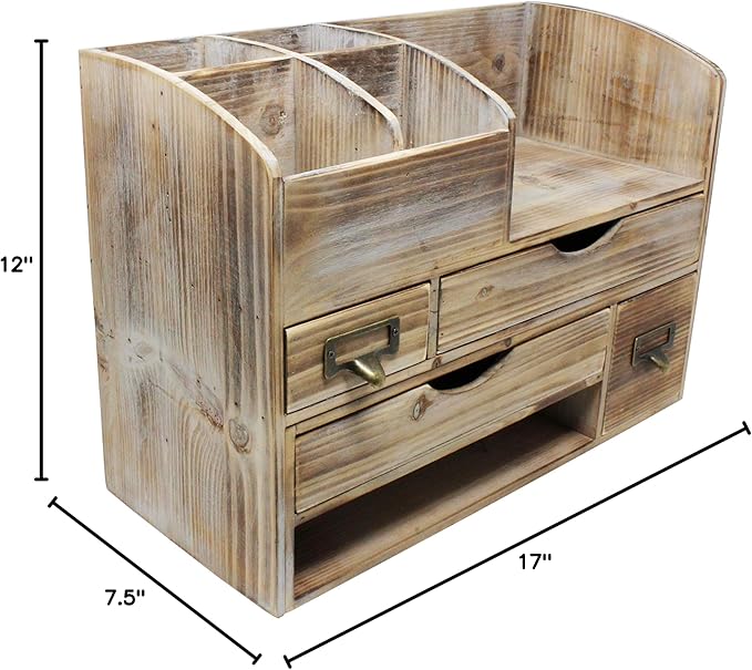 Executive Office Solutions Large Adjustable Wooden Office Desk Organizer For Desktop, Tabletop, or Counter – Wood Storage Shelf Rack – For Office Supplies, Desk Accessories, or Mail - Barnwood (WO13)