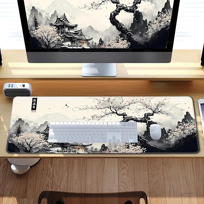 Japanese Desk Mat Cherry Blossom Large Mouse Pad Gaming Mousepad Extended XL Keyboard Mat Computer Laptop Mouse Desktop Mat 31.5 X 11.8 Desk Decor
