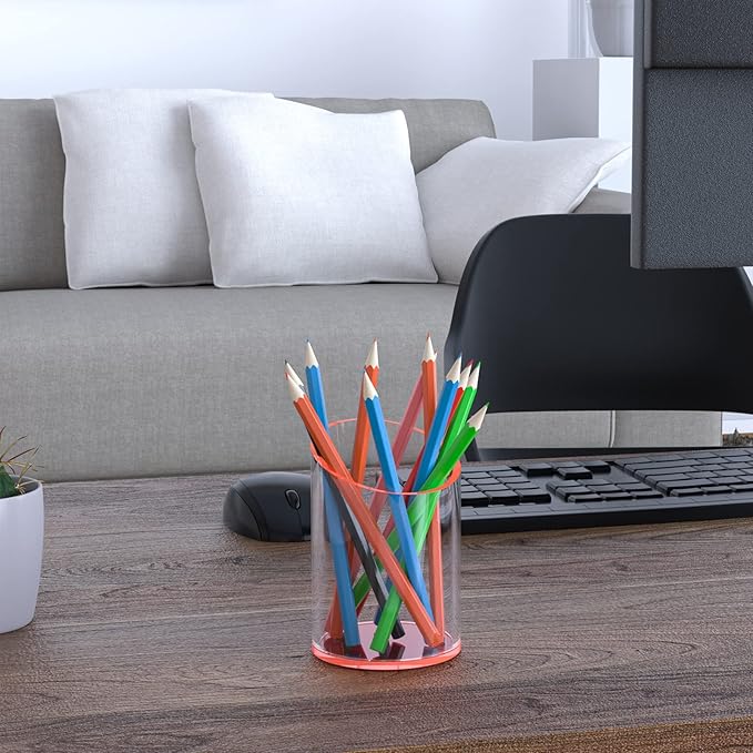 Pen Holder for Desk Organizer, Acrylic Makeup Brush Organizer Sanitizer Holder Pen and Pencil Holder for Office, Home, School, Neon Pink