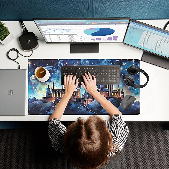 Blue Castle Desk Mat Aesthetic Cute Desk Pad, Extended Large Mouse Pad XXL Gaming Keyboard Pad, Computer Desktop Mouse Mat Full Desk Laptop Mat, Fantasy Art Office Desk Accessories 31.5" x 15.7"