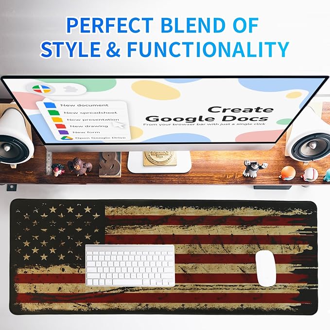 American Flag Mouse Pad United States National Flag Mousepad, Large Gaming Desk Mat XL Mousepad, Stitched Edges Non-Slip for Computers Laptop (USA Flag-Large-Black)