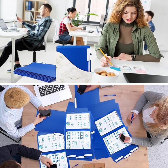 48 Pack Colored Plastic File Folders with Tabs and Sticky Labels Sturdy 1/3 Cut Tab Manila File Folders Letter Size 8. 5 x 11 Inch for Office Home Supplies Organizer Documents(Blue)