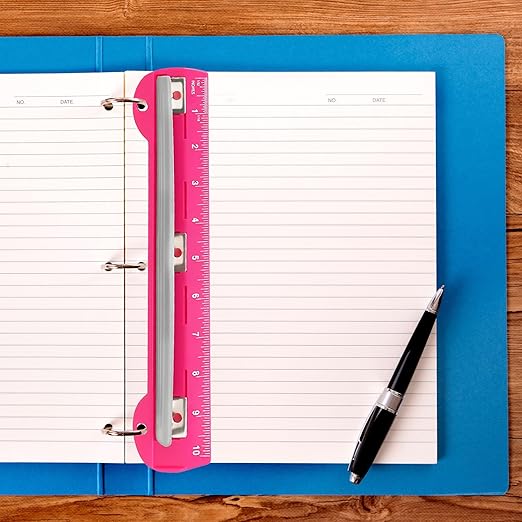 Performore 3 Hole Portable Paper Punch (Pink) with Built-in 10" Ruler, 5 Sheets Capacity, Letter-Size for 3-Ring Binders