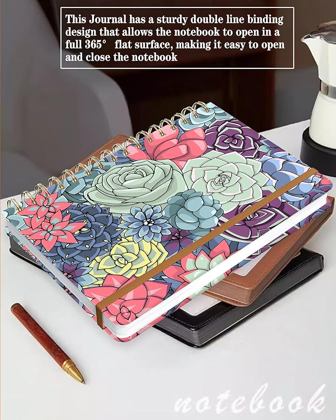 Spiral Journal Notebook for Women, Hardcover A5 College Ruled Notebook, 120 Pages, Thick Paper, Cute Lined Journal for School, Office & Work, 6 x 8.4 in(Cute Succulents Plant)