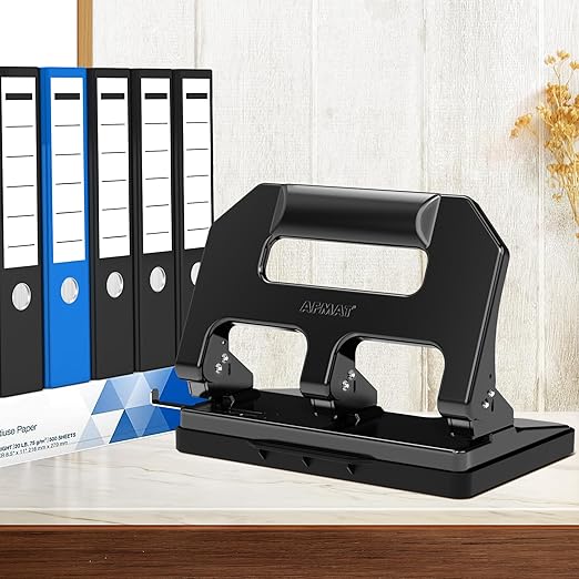 AFMAT HPX1 Heavy Duty 3 Hole Punch, 3 Hole Puncher for Binder, 40-Sheet Three Hole Punch w/ 10000+ Uses, Metal Hole Puncher 3 Ring, 50% Reduced Effort, Bulit-in S.S. Paper Guide (Black)