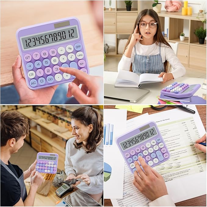 Purple Calculator, UPIHO 12 Digit with Large LCD Display and Big Buttons,Purple Office Accessories for Women Desk,Cute Calculator for Office,School, Home,Business