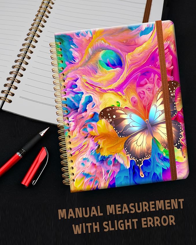 Ruled Spiral Writing Notebook,A5 Hardcover Lined College Journal for Women Lady Girl,Strong Twin-Wire Binding with Premium Paper,8.4" X 6",Perfect for School,Office,Home Gifts(Colorful Rainbow