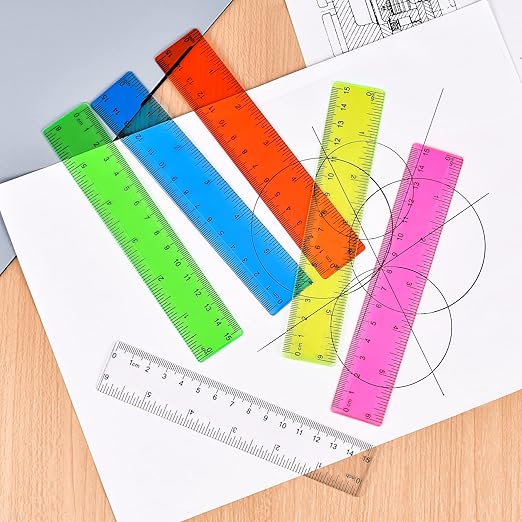 Clear Plastic Ruler 6 Inch Straight Rulers, Bulk Assorted Colors, Shatterproof Ruler with Inches and Centimeters for School Classroom, Home, or Office (8 Pack)