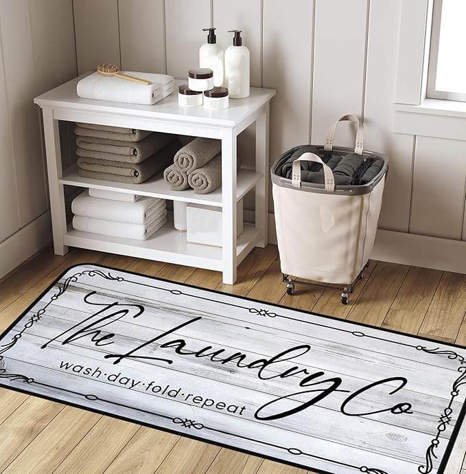 Laundry Room Rug Runner 20"X47" Non Slip Farmhouse Mats Organization and Washable Floor Long Rugs for Laundry Room Accessories Mudroom Kitchen Bathroom Area Rugs Decor