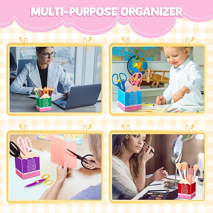 Sherr 6 Pcs Pencil Shaped Pen Holders, Acrylic Pencil Organizer Cups, Cute Creative Stationery Storage, Appreciation Gifts for Teacher Student School Classroom Office Home Desktop Supplies (Positive)