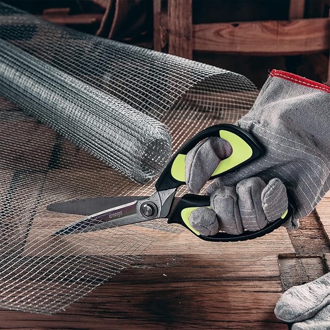 LIVINGO Heavy Duty Industrial Scissors: 10" Utility Stainless Steel Sharp Scissors all Purpose Premium Titanium Coating Forged Shop Shears for Household Pruning, Gardening, Construction, Green/Black