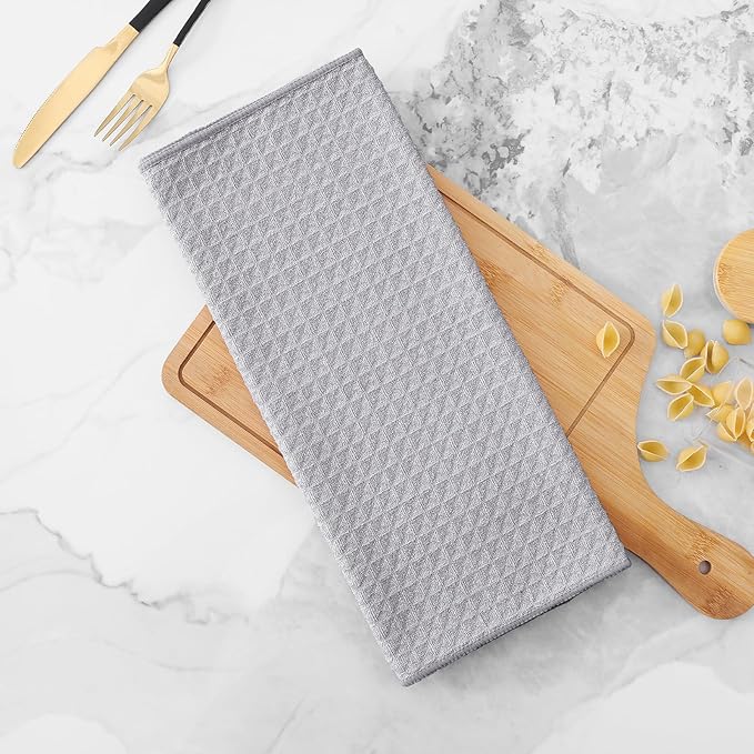Homaxy Microfiber Waffle Weave Kitchen Towels, 16 x 28 Inch Ultra Absorbent and Solid Color Dish Towels, 6 Pack, Grey
