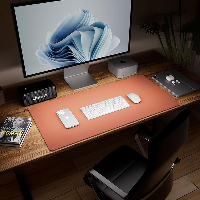 Aothia Dual-Sided Desk Pad - Leather Desk Mat, Natural Cork Desk Pad Protector, Large Mouse Pad for Desk, Waterproof Desk Blotter Pad, Desk Writing Pad for Office Work/Home, Maple Brown (25.6"x13.7")