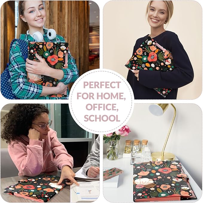 SKYDUE Expanding File Folder with 5 Pockets, Floral Accordion File Organizer for Important Document,Portable Receipt Paper Organizer,School Office Supplies Black