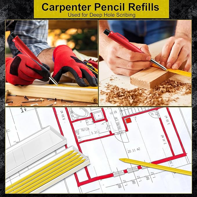 Zhehao 120 Pieces 2.8 mm Carpenter Pencils Lead Refills HB Refill for Construction Pencils Refills Mechanical for Writing Drawing Drafting Woodworking Construction(Yellow)
