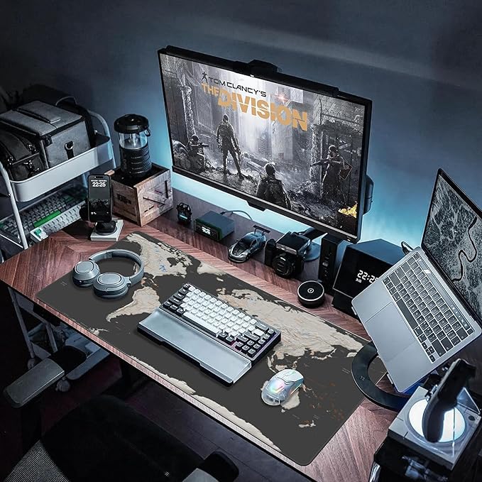 Desk Mat, Vintage World Map Extended Large Gaming Mouse Pad XXL, Non-Slip Rubber Base Stitched Edges Long Computer Keyboard Desk Pad Mouse Mat for Home Office Gaming 35.4"X15.7"