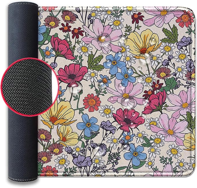 Colorful Flowers Mouse Pad,Large Floral Mousepad Desk Pad with Stitched Edges,Non-Slip Waterproof Rubber Base Mouse Mat for Office Computer Keyboard Laptop Home(27.5x11.8 in)