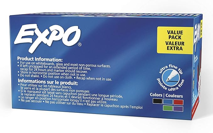 EXPO Dry Erase Markers, Low Odor Ink, Assorted Colors, Ultra Fine Tip, 36 Count