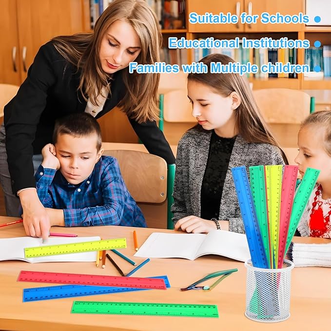 120 Pcs 12 Inch Plastic Rulers Bulk, Kid Ruler for School, Back to School Supplies, Flexible Assorted Color Straight Rulers with Centimeters and Inches for Students Schools Education