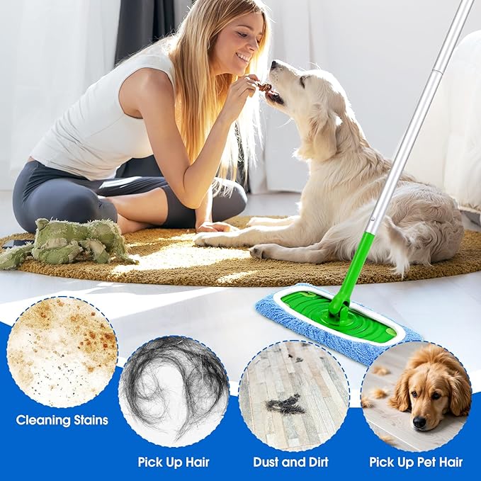 8Pcs Blue Reusable Microfiber Mop Pads Compatible with Swiffer Sweeper Mops,Dry Sweeping Cloths & Wet Pads Refills,Washable Mop Pads for Floor Cleaning
