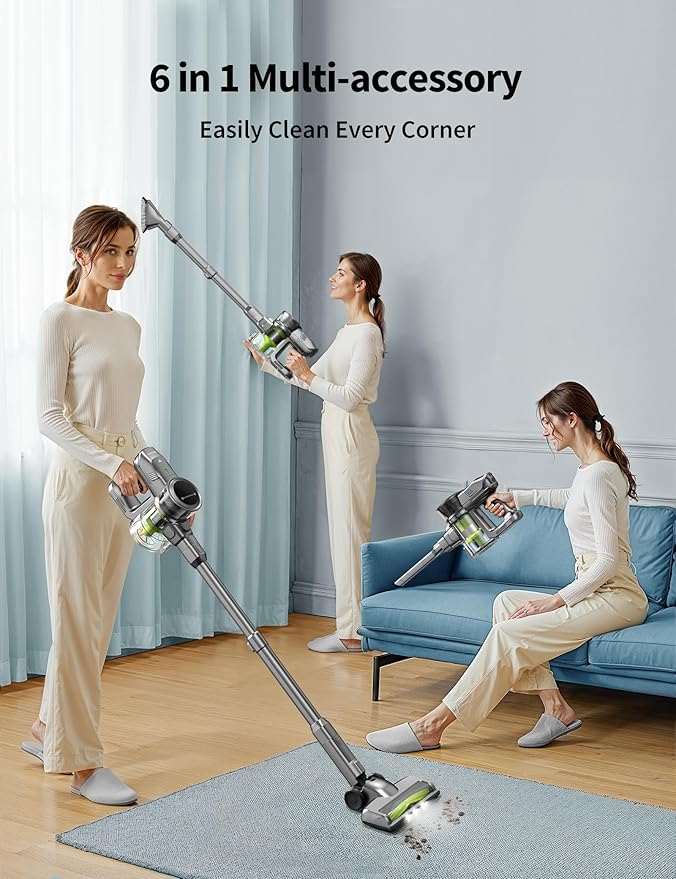 kalado Cordless Vacuum Cleaner 250w, 26000pa Stick Vacuum Cleaner, LED Display Screen, Detachable Battery, Suitable for Hard Floors, Carpets, Pet Hair