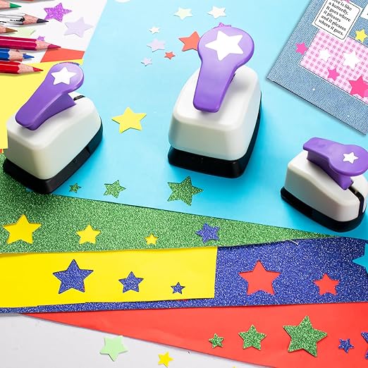 Star Paper Punch, 3/8", 1", 5/8" Star Shape Craft Punch Scrapbook Paper Cutter Hole Punch Set, Design for Office Supplies, Card Making, DIY Photo Album, Purple