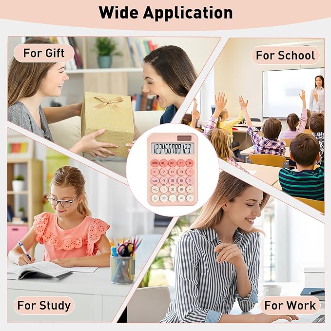Small Desktop Calculator with LCD Large Display and Sensitive Button, Dual Solar and Battery Powered with Automatic Sleep Basic Cute Calculators for Office, School and Business (Pink)