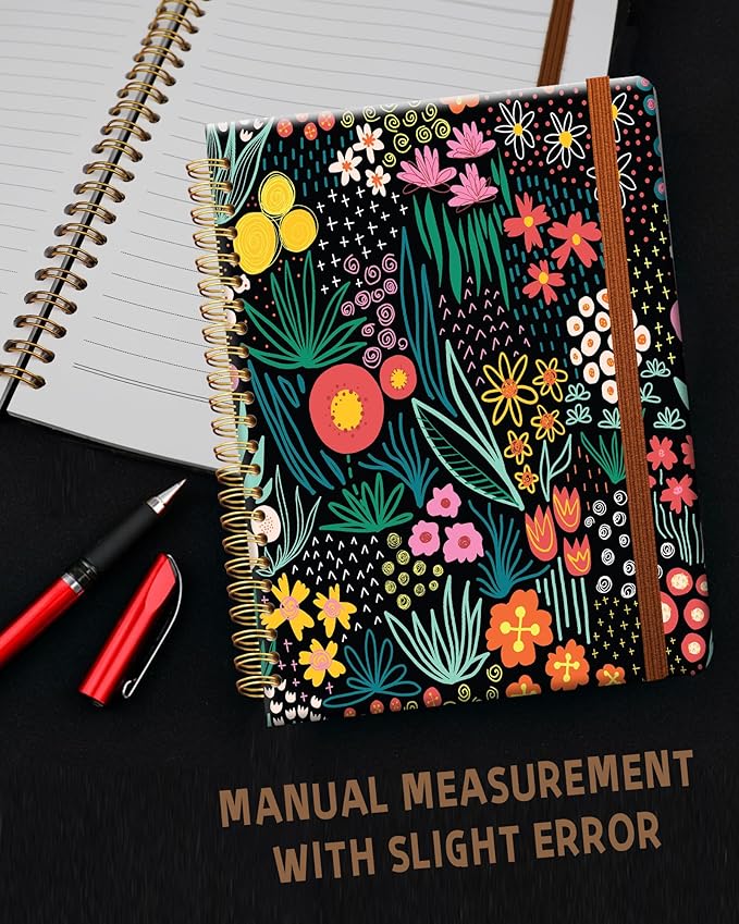 Ruled Spiral Writing Notebook,A5 Hardcover Lined College Journal for Women Lady Girl,Strong Twin-Wire Binding with Premium Paper,8.4" X 6",Perfect for School,Office,Home Gifts(bright colorful flower)