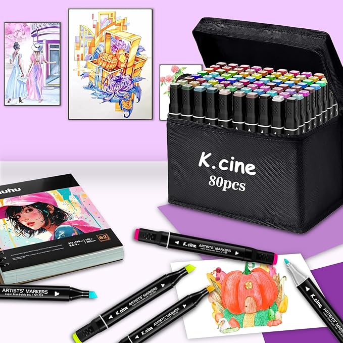 80 Colors Alcohol Markers for Adult Coloring Books, Dual Tip Art Markers with Brush Tip & Chisel Tips for Coloring, Illustrations, Drawing, Sketching with Carrying Case