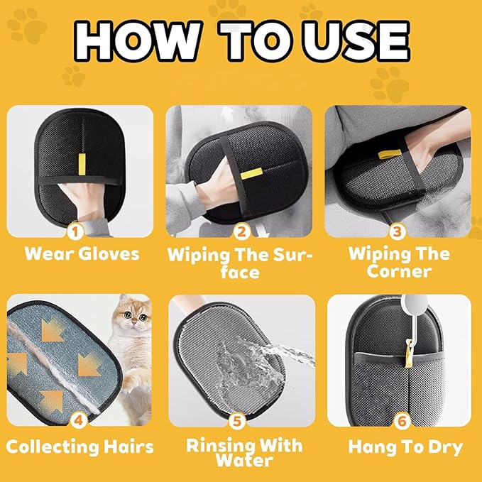 RWSEFK Pet Hair Removal Glove for Cats & Dogs, Efficient Grooming Gloves for Pet Hair, Cat Grooming Gloves for Hair Removal,Reusable Cat & Dog Hair Remover for Couch, Furniture, Carpet, Curtain(2Pcs)
