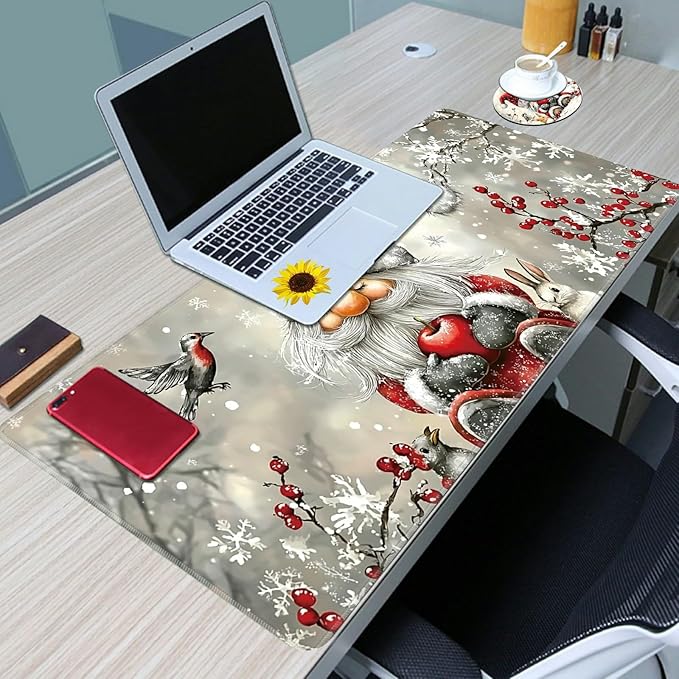 Desk Mat Large Gaming Mouse Pad (31.5x11.8 inch) with Stitched Edges, XL Mouse Pad +Coaster, Extended Mouse Mat Keybroad Mousepad Non-Slip Rubber for Gamer Men Women, Winter Santa Claus