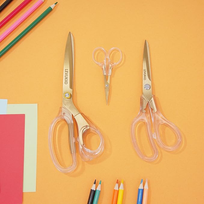 All-Purpose Fabric Scissors - 9 Inch All Purpose Scissors for Adults, Clear Handle, Ideal for Fabric Crafts, Tailor's Shears, Crafting & Office & kitchen/Gold