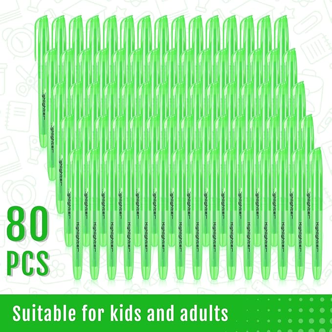 Fulmoon 80 Pieces Highlighters, Chisel Tip Bright Colors Quick Drying Markers for Adults Kids Highlighting in the Home School Office (Green)